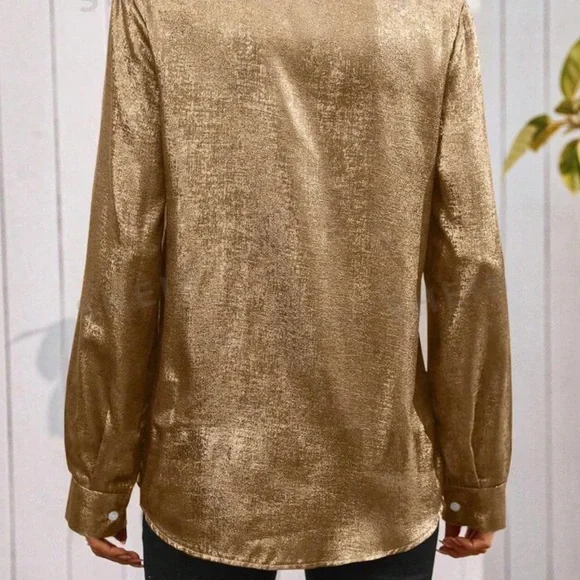 Rebellious Rose Gold Button Down Shirt - Picture 3 of 4